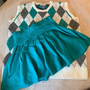 Shekou pleated skirt and argyle sweater vest